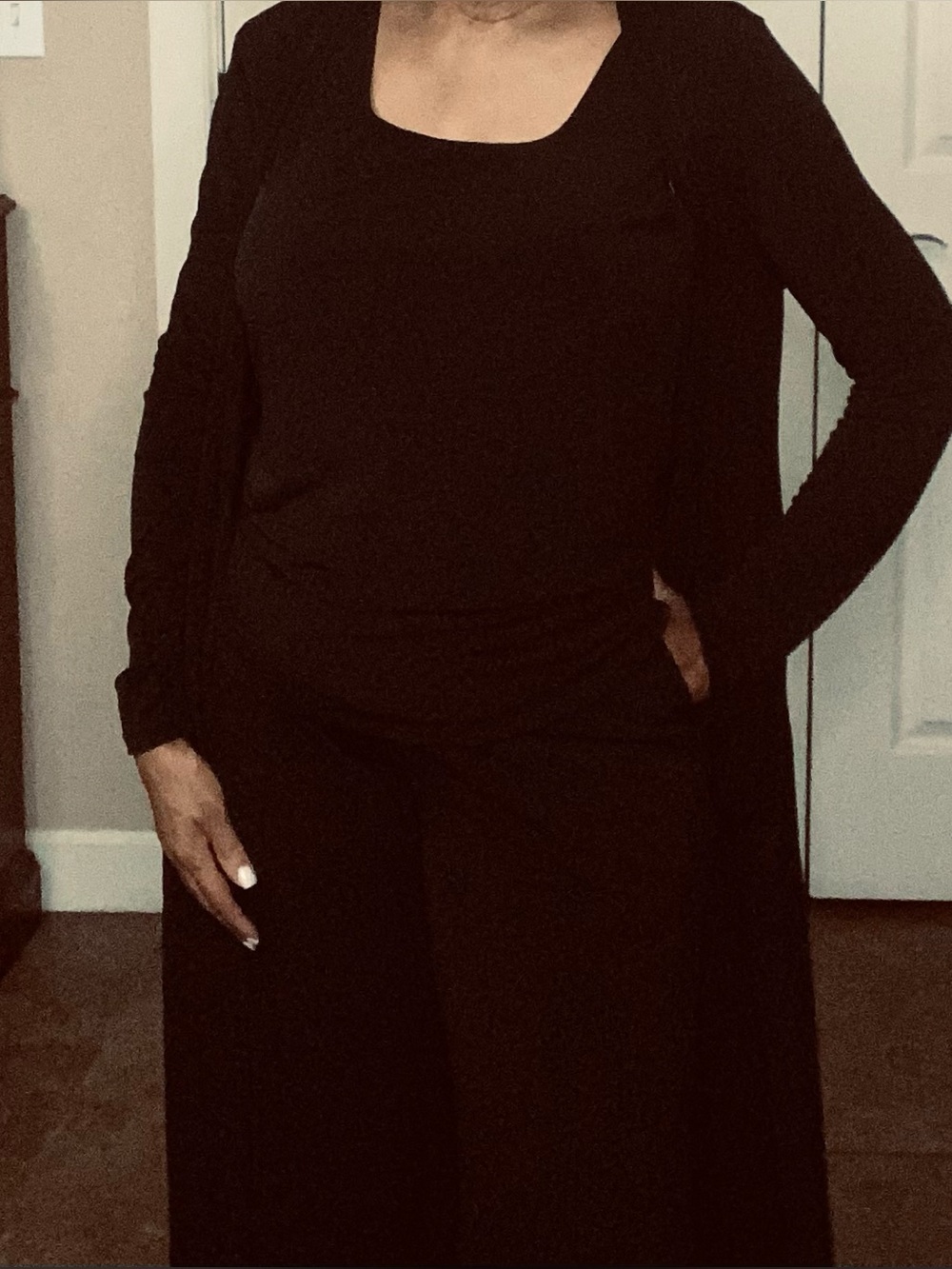 Classic Black Long Cardigan, Tank, and Pant Set